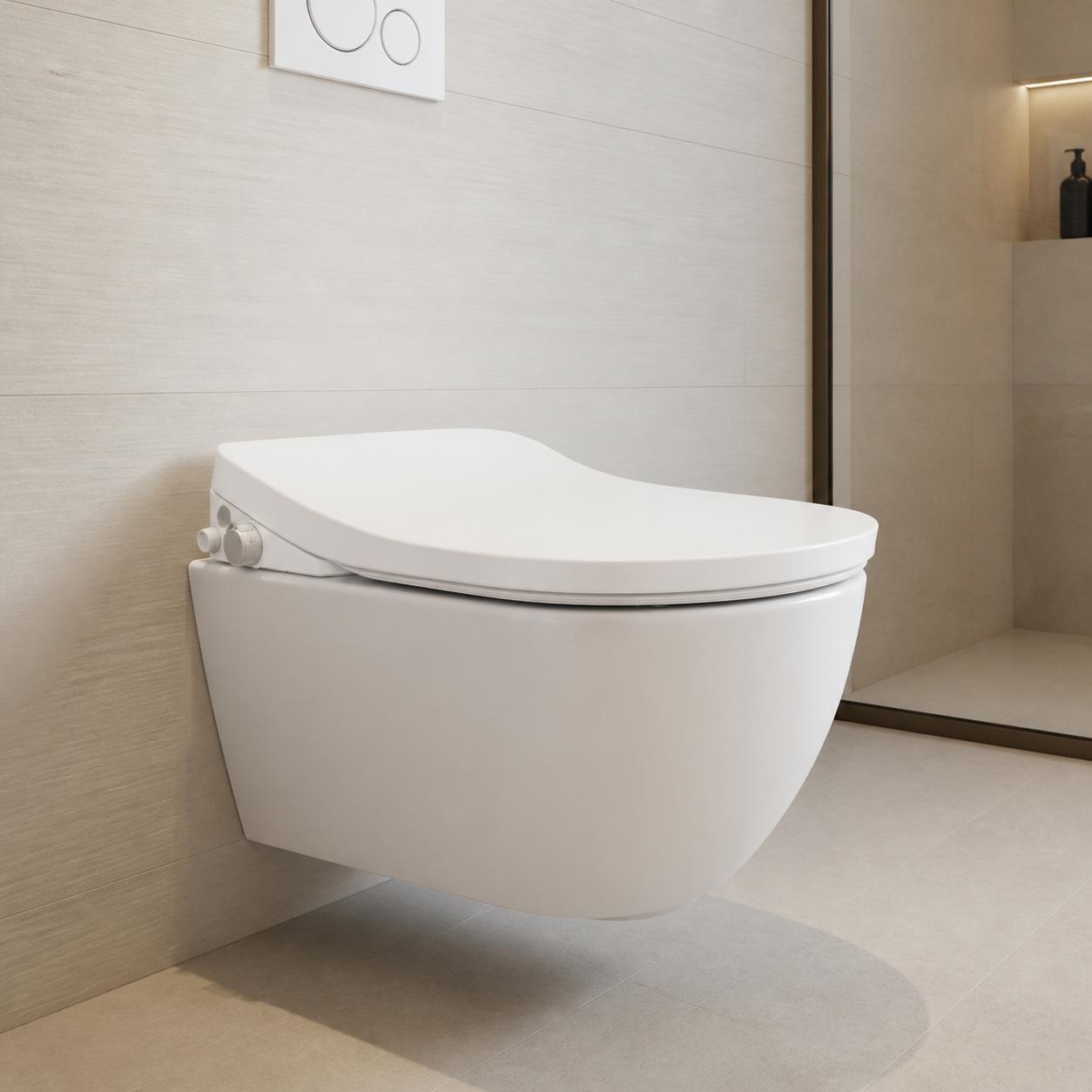 INFINITY AXENT Wand Hänge WC spülrandlos mit Bidet WC-Sitz WC-Set, weiß