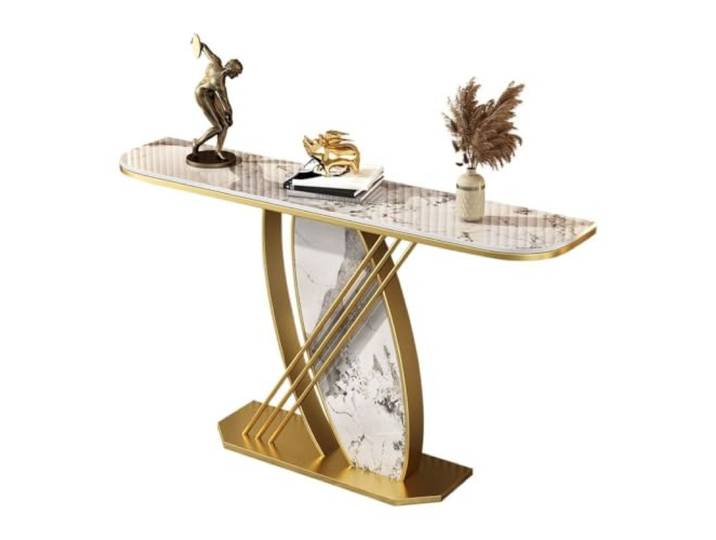 Moderner Konsolentisch, Eingangstisch Mit Steinplatte, Metallgestell Flurtisch, Robuste Steinplatte, Kratzfest, Schmales Profil, Einfache Montage, Wohnkultur(GoldA,100cmW*30cmD*80cmH)