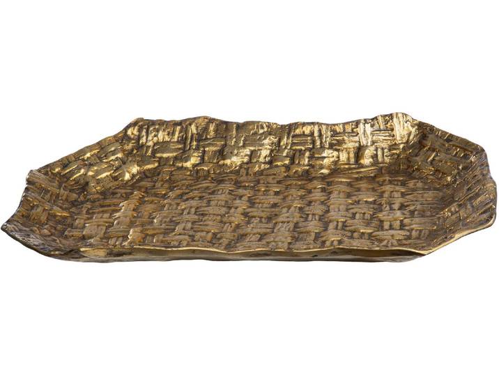 Schale GILDE Schale, rechteckig, Tecido , gewebt, Aluminium , goldfarben, B:54cm H:6,5cm T:32cm, Aluminium, Schüsseln, Schale, Schale, Tecido, Dekoschale, Tischdekoration, Design