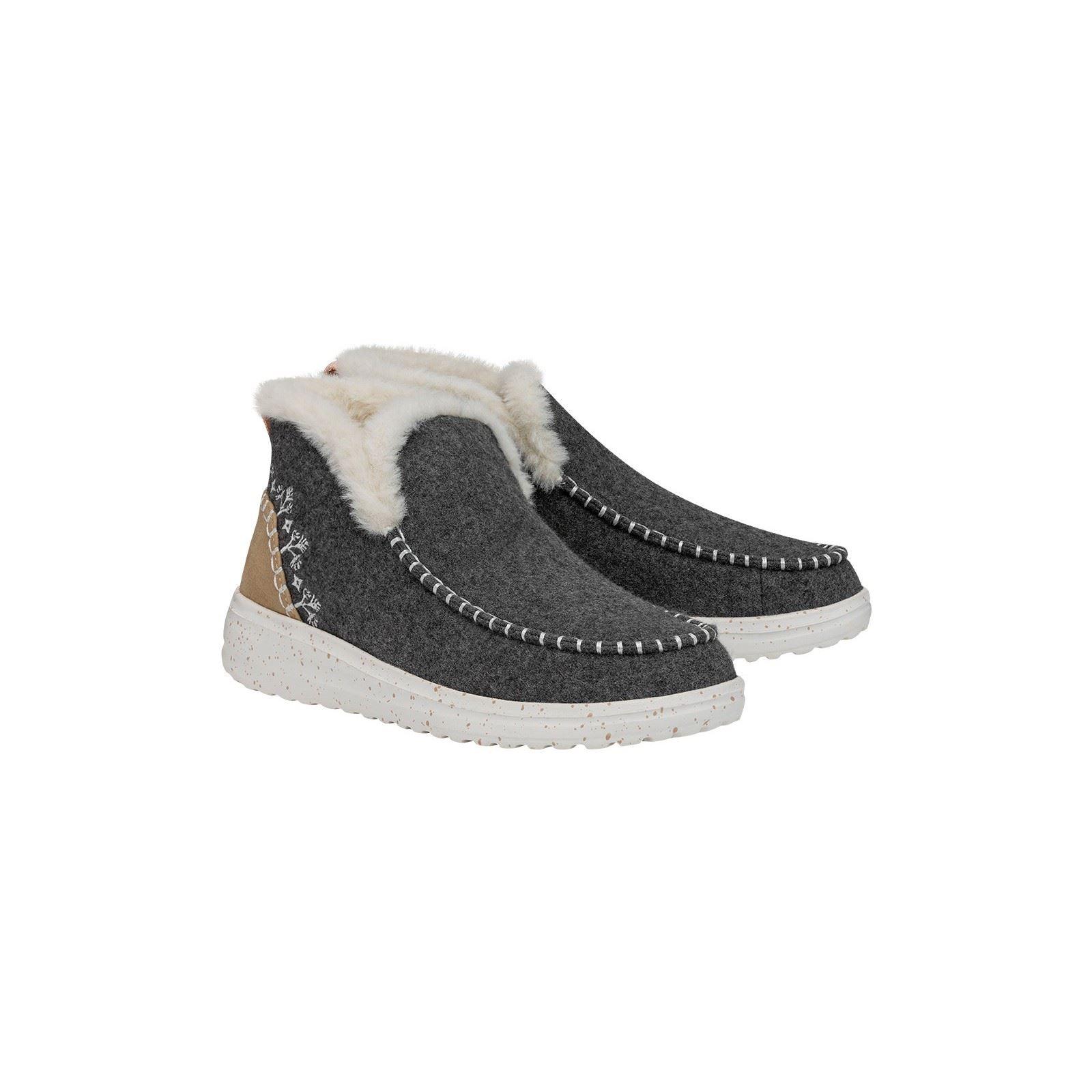 HEYDUDE Denny Wolle Kunstfell Damen Graue Stiefel