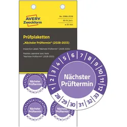Avery, Sicherheitskennzeichnung, Prüfplaketten