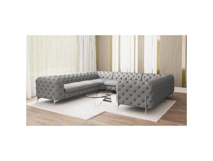 Wohnlandschaft II Grau Microfaser Enza 346 x 73 x 323cm Ausrichtung rechts Glamour