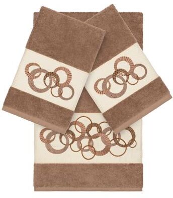Authentic Hotel and Spa Turkish Cotton Circles Embroidered Latte Brown 3-piece Towel Set