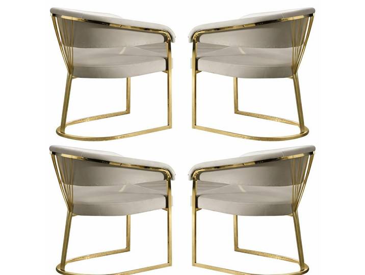 JVmoebel Esszimmerstuhl 4 elegante Stühle mit weißem Stoffbezug und goldfarbenem Rahmen