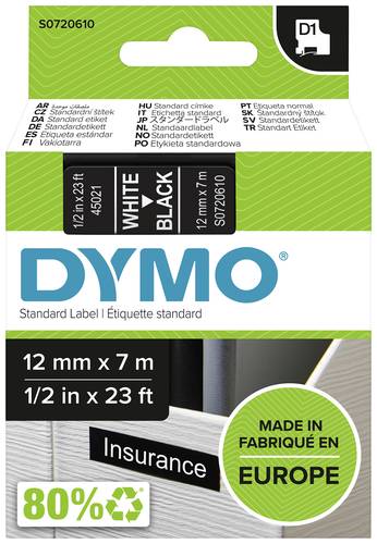 DYMO D1 45021 Bandfarbe: Schwarz Schriftfarbe:Weiß 12 mm 7 m
