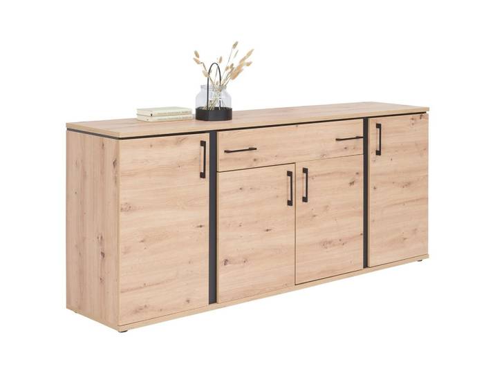 Sideboard mit Softclose B: 190 cm Nature, Eiche Dekor/Schwarz