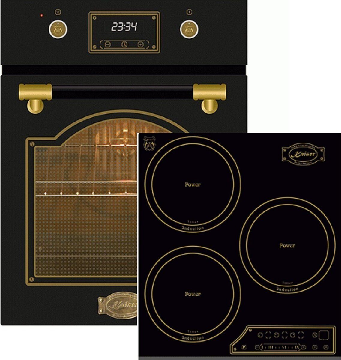 Kaiser Induktions Herd-Set EH 4796 AD Einbaubackofen 45 cm +KCT 4795 FI AD Induktionskochfeld 45 cm