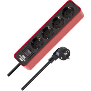 Brennenstuhl Steckdosenleiste Ecolor, 1,5m Kabel, 4-fach in rot, mit Schalter