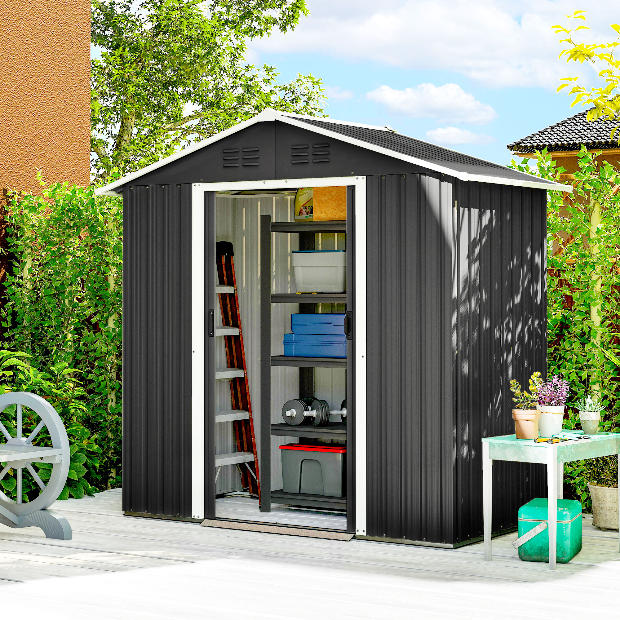 Outsunny Casetta da Giardino Capanno Porta Attrezzi Acciaio 194x107x191 cm, Grigio   Aosom Italy