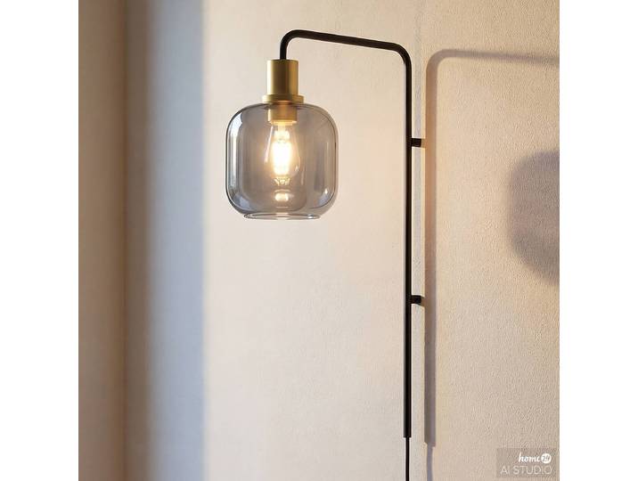 Wandleuchte MOME 57cm Schwarz/Grau/Grau/Schwarz Schirm: Rauchglas Gestell: Eisen, pulverbeschichtet E14