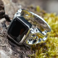 Drachensilber Ausgefallener Herren Ring Siegelring mit Zirkonia kunstvoll verziert 925er Silber 74 - Silber;Schwarz