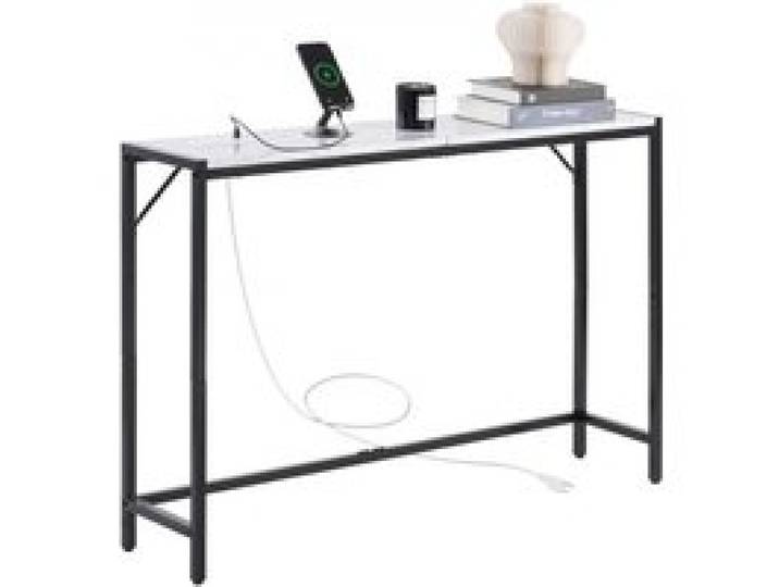VEVOR Table Console en Marbre, Console d’Entrée Étroite et Longue avec Prise de Courant, Table d'Appoint Fine avec Tubes en Fer, Dispositif Anti-basculement et Support Triangulaire, Salon Couloir