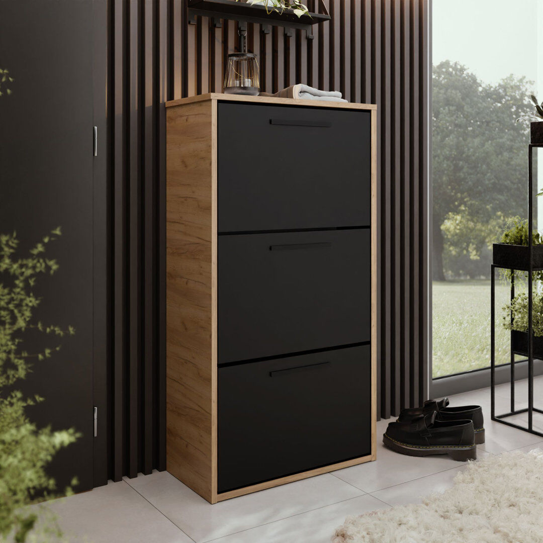 Brayden Studio 15 Pair Shoe Storage Cabinet Shoe cabinet ASPER golden craft oak i black 15