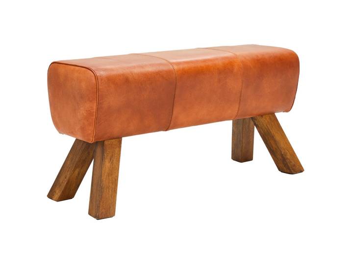 Livetastic Hockerbank, Braun, Holz, Echtleder, Anilinleder, Mangoholz, massiv, Vintage, 90x46x30 cm, Lederauswahl, Schlafzimmer, Bettbank