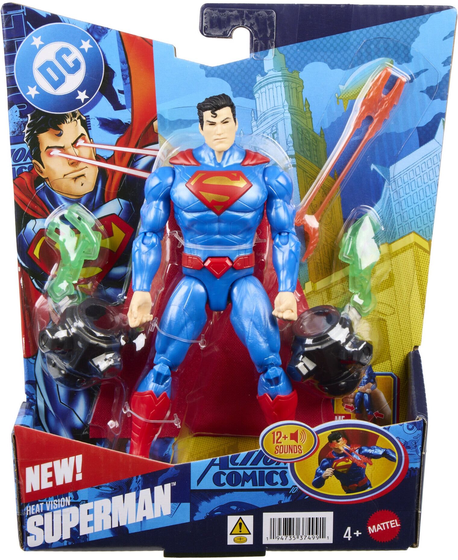 Mattel DC Superman 12-Inch Action Figure with Fabric Cape for Kids - Blue and Red - 12 in