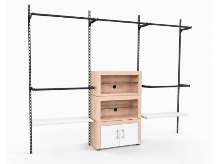 Aigentlich Wandschienensystem Set New York+Böden Begehbarer Kleiderschrank (Weiß, Schwarz)