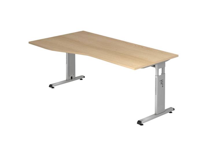 Venda Schreibtisch, Eichefarben, Metall, Freiform, C-Form, 100x65-85x180 cm, höhenverstellbar, Büromöbel, Schreibtische, Schreibtische