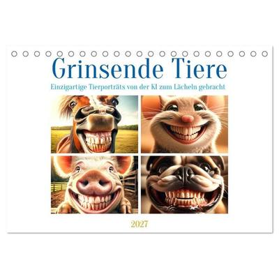 Grinsende Tiere - Tierporträts von der KI zum Lächeln gebracht (Tischkalender 2027 DIN A5 quer), CALVENDO Monatskalender