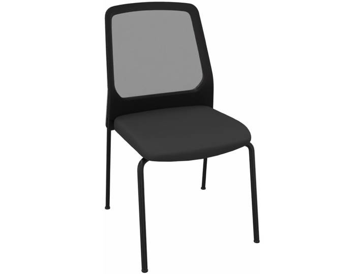 Chaise de réunion et visiteur Buddy Dossier Résille filet Noir - Pieds époxy Chrome