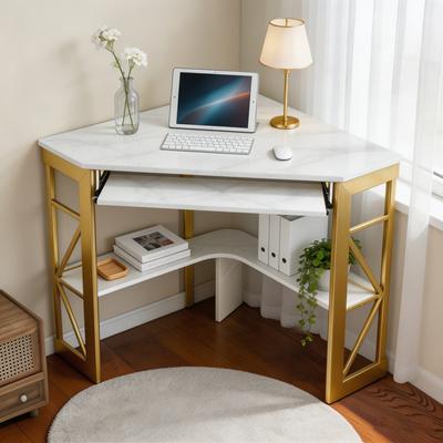 Javlergo Triangle Corner Desk with Keyboard Tray and Storage Shelf Space-Saving L-Shaped Workstation for Home Office