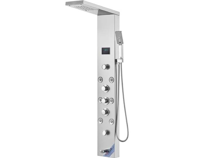 VEVOR Système de Panneau de Douche avec 6 Modes\, Tour de Panneau de Douche Hydroélectrique LED Écran\, Pluie\, Cascade\, 8 Jets de Massage\, Bec de Baignoire et Pomme de Douche avec Tuyau\, Salle de Bain