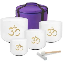 keepdrum Klangschalen-Set OM Pro Weiss 4-Chakren Set mit Zubehör (Klangschale), Perkussion, Weiss