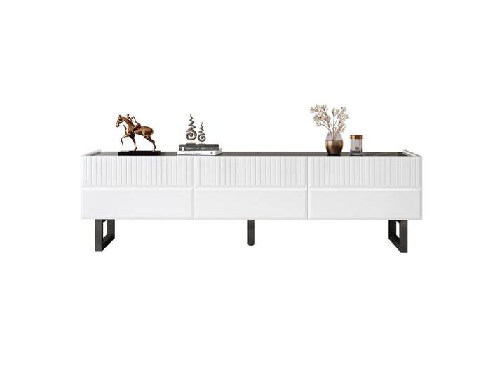 Flieks Tv-Ständer 170x35x47 3 Schubladen Schwarz Weiß Design, 35x47x170 cm, Wohnzimmer, TV Möbel, Lowboards, Lowboards stehend