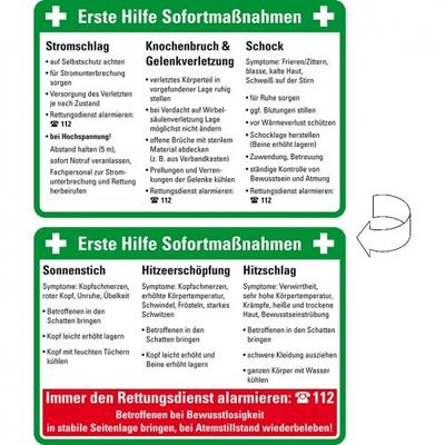 Anweisungen Erste Hilfe Sofortmaßnahmen kompakt, Kunststoff, 106x74mm, 5/VE