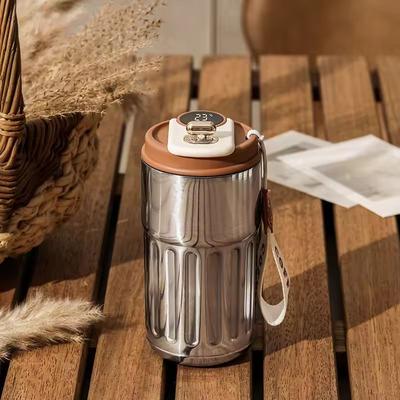 Uplift Essentials LED Temperature Display Stainless Steel Thermo Water Bottle For Hot And Cold Drinks silver Coffee