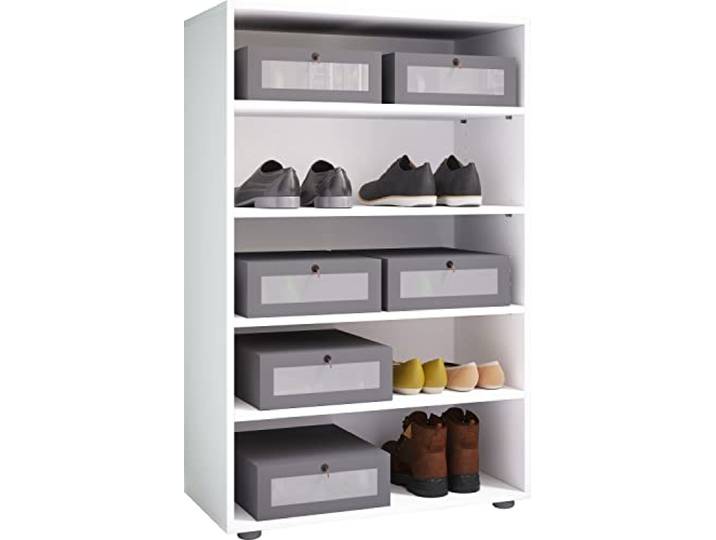 VCM Schuhschrank Weiß 70x37x110 cm 5 Fächer Holzwerkstoff Flur Diele Schafft dauerhafte Ordnung für Schuhe, Taschen und Accessoires - in der Diele - für Singles und Paare - einfach zu montieren