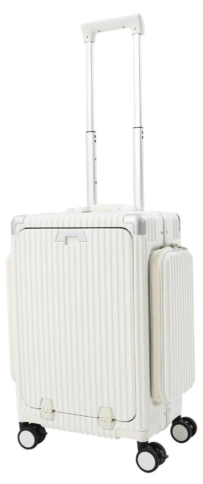 Moderner Koffer - 50 cm Hartschalen Handgepäck aus PC - 4 Spinnerrollen - Integriertes Schloss - Teleskopgriff - Weiß