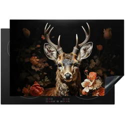 HERDABDECKPLATTE Hirsch - Tier - Blumen - Natur - Botanisch Induktionsmatte 77x51 cm