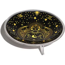 Triple Leg  Enamelled  Offering Plate - Gold Goddess on Black