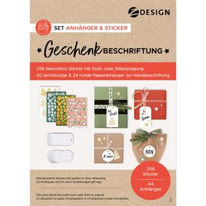 Zweckform Sticker 51054 Z-Design Stickerset, Geschenkbeschriftung, 256 Sticker und 44 Anhänger, 256 Stück