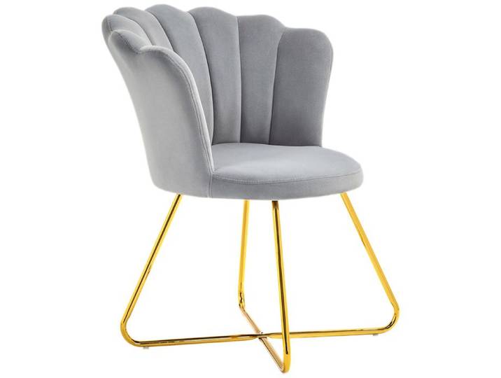 LIA Fauteuil coquillage chaise coiffeuse fauteuil en velours fauteuil de salon avec pieds en acier 69 x 64 x 80 cm gris