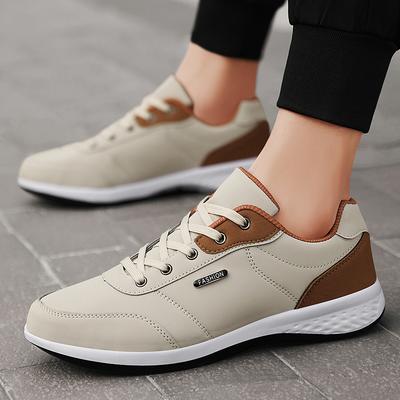 Fashion Men PU Leather Shoes Sneakers, Breathable Casual Shoes, Trend Male Footwear, Non Slip Leisure Sneakers beige 41