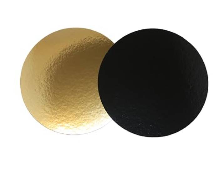 LYSCO 200 Stück Tortenunterlagen Tortenscheiben, Pappe rund Ø 28cm schwarz-gold Tortenplatten zweiseitig mit Folie beschichtet, verhindert Durchnässen