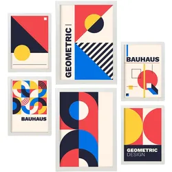 POSTER Set Mit 6 Drucken Im Bauhaus 5 Geometrische Designkollektion Drucke Mit Frames Ästhetische Dekorative Rahmen Für Zuhause A3 & A4 Weißer Rahmen