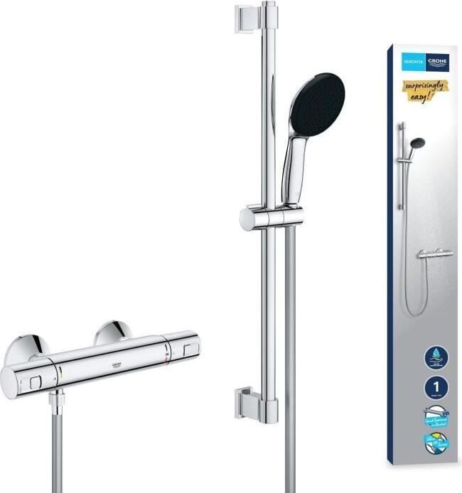 Grohe Precision Start Vitalio Start Thermostaatdoucheset met 1 straaltype, 60 cm stang, chroom, waterbesparend