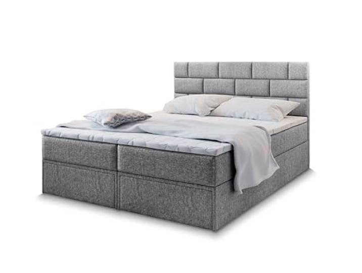 Masseno Boxspringbett ARINOS 200x200 cm Komplett-Set mit Matratze und Topper, Polsterbett mit Zwei Bettkästen -Hellgrau, INARI 91
