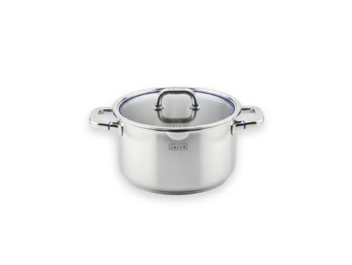 Johann Lafer – Kochtopf Induktion - Fleischtopf groß 24 cm 5,5 L Edelstahl mit Glasdeckel Akkutherm-Speichersystem & Öl-Dosiersystem Backofen & Spülmaschine geeignet