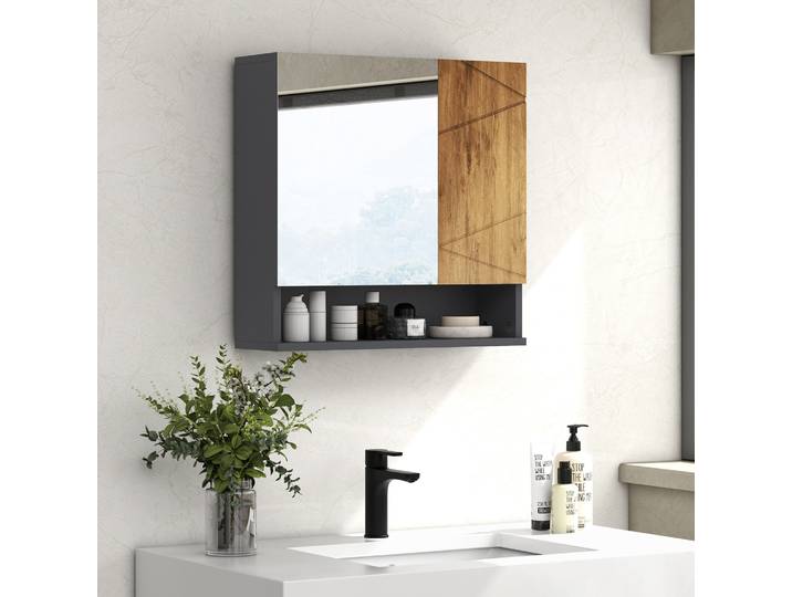 kleankin Armoire Murale Salle de Bain 2 Portes Miroir 55x17x55 cm