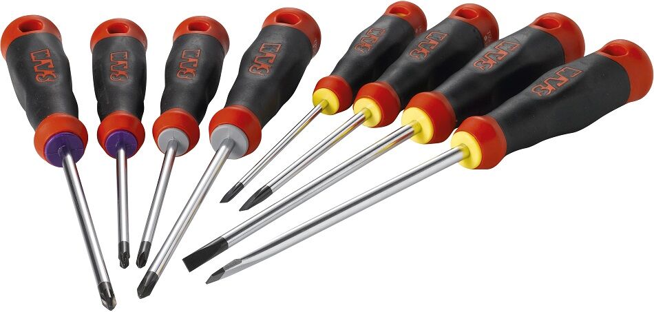 Jeu de 8 tournevis S1 bi-matière Fente Phillips et Pozidriv SAM OUTILLAGE T-J8