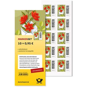 DeutschePost Briefmarken Set, 10 Stück à 95cent, Blumenbrief, Standardbrief/Postkarte,selbstklebend