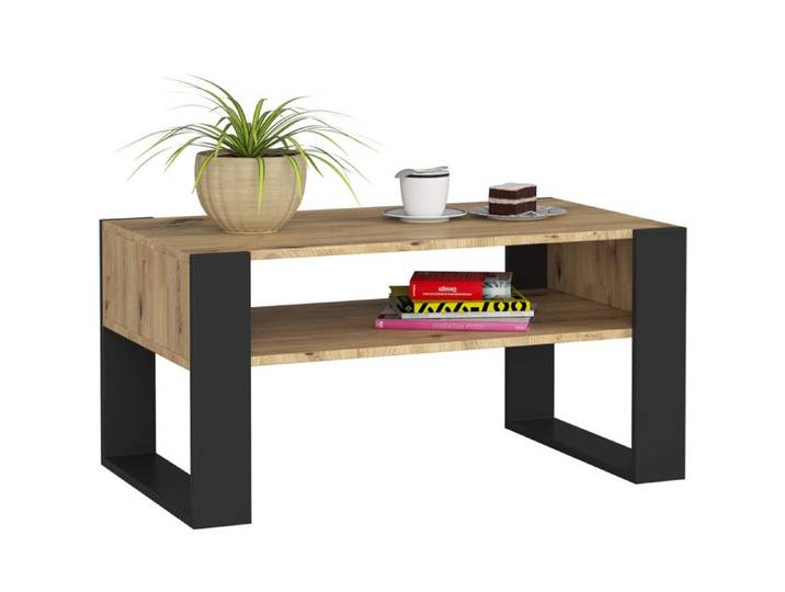 Table à café AKORD table basse DOMI Chêne Artisan 92 cm couleur Noir 92x53x45 cm