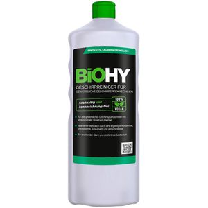 BiOHY Maschinenspülmittel 100% vegan, für gewerbliche Spülmaschinen, schaumarm, Flasche, 1 Liter