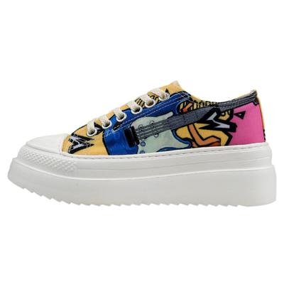 Sneaker DOGO "Freya Low-Top Sneaker Rock On Damen Sneaker", Damen, Gr. 36, Normalschaft, bunt (mehrfarbig), Textil, Schuhe Sneaker, Handgefertigt