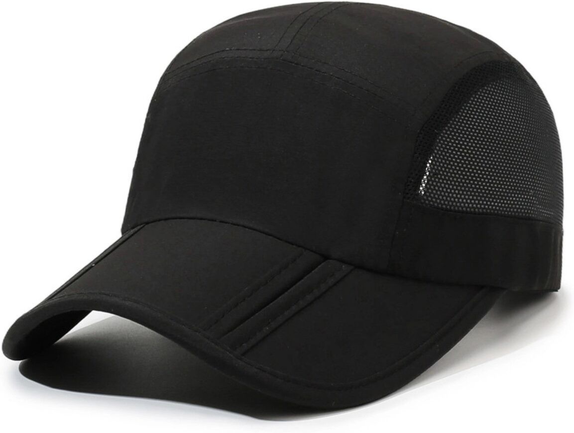 INF Entenschnabel-Kappe aus Polyester mit Sonnenschutz, schnelltrocknendem Mesh, verbreitertem Schweißband und verstellbarem Schwarz
