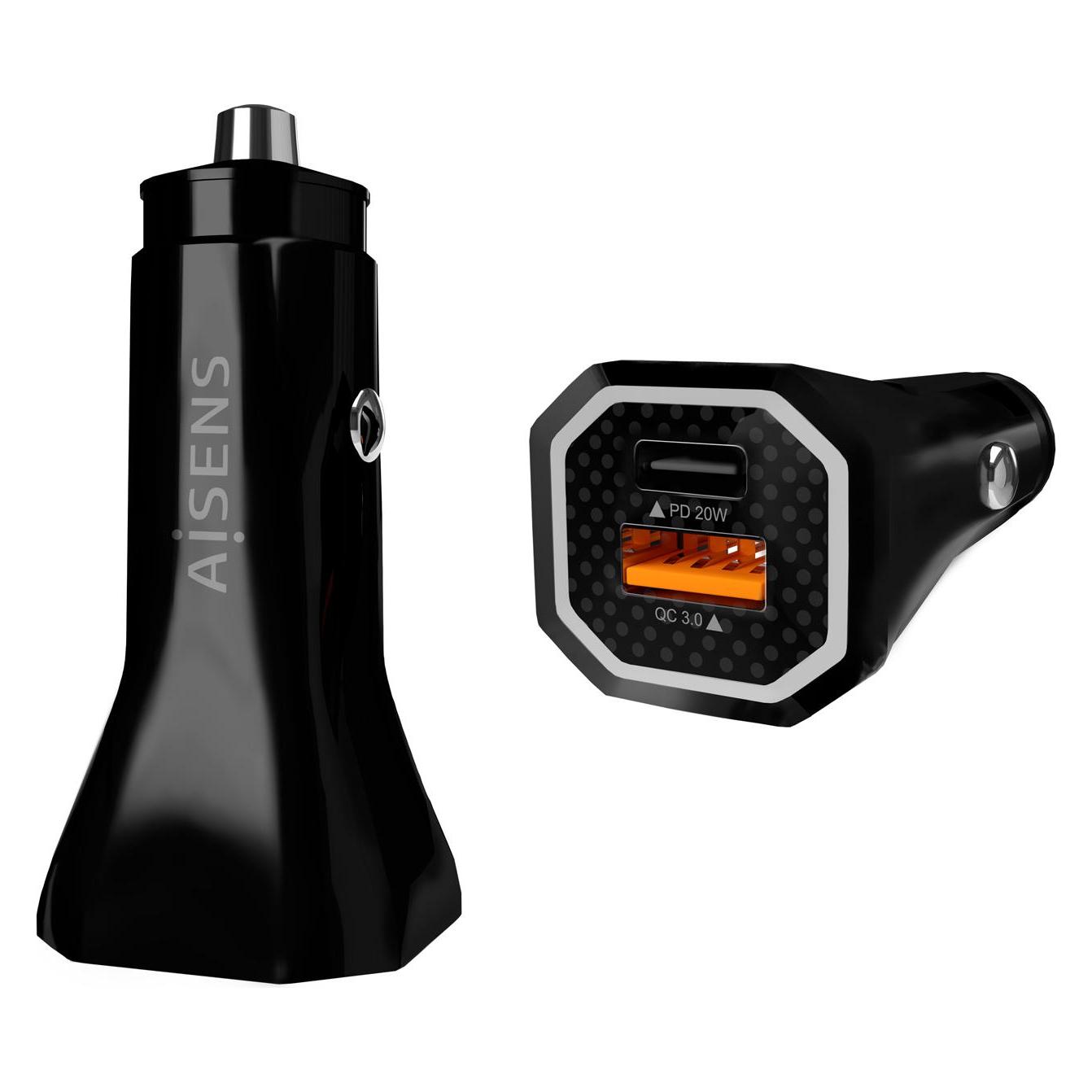 Aisens CARGADOR DE COCHE 38W1xUSB-C PD3.0 20W1xUSB-A QC3.0 18W NEGRO (ASCH-CAR2PQC-BK)