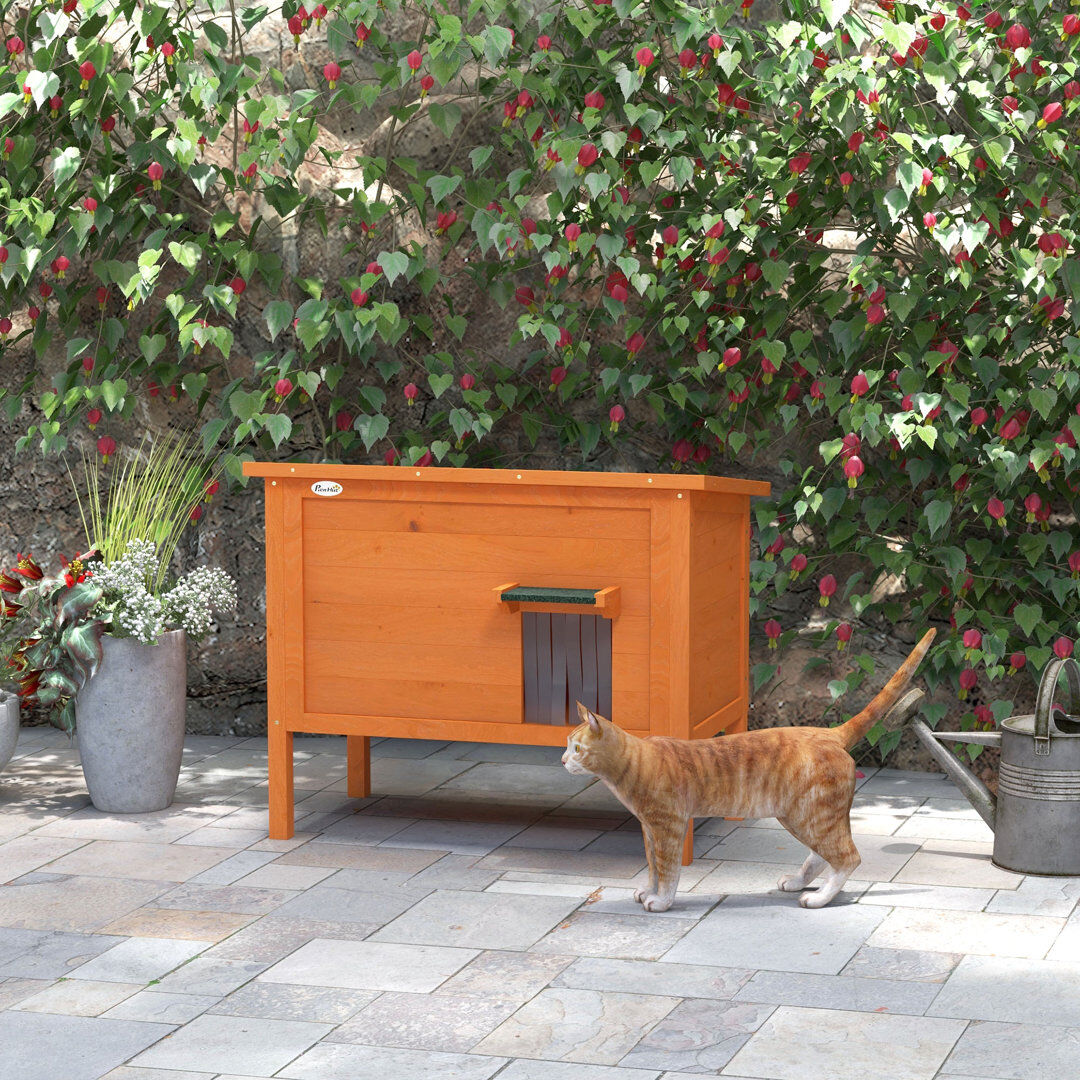 PawHut Outdoor Feral Cat House Insulated with Openable Roof - Orange Orange 68.5cm H X 50cm W X 85cm L